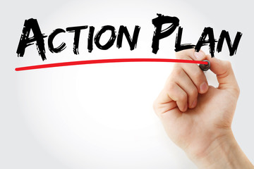 Hand writing Action Plan with marker, business concept background
