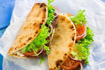 Pita with meat and vegetables