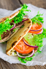 Pita with meat and vegetables
