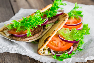 Pita with meat and vegetables