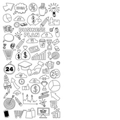Vector set of doodle business icons on white paper