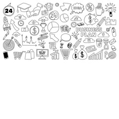 Vector set of doodle business icons on white paper