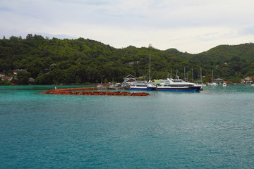 Fototapeta na wymiar Port on tropical island. Praslin, Seychelles