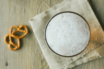 Beer foam in glass top view