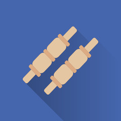 Cricket bails flat icon. Colored flat image with long shadow on green background. Cricket game equipment, flat icons composition. Professional sport theme. Unique, modern style. Vector concept.