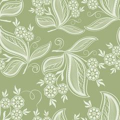 Seamless green floral spring vector background.
