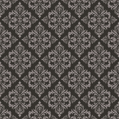 Seamless dark brown floral vintage vector background.