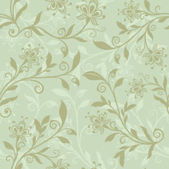 Seamless pastel green floral spring vector background.