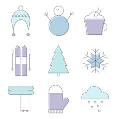 Winter icons on white background