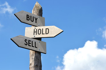 Buy, hold, sell signpost