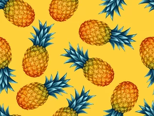 Wall murals Pineapple Seamless pattern with pineapples. Tropical abstract background in retro style. Easy to use for backdrop, textile, wrapping paper, wall posters