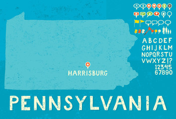 Map of Pennsylvania with icons
