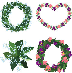 Iris and lilies of the valley, bouquets, vector