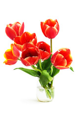Obraz premium Bouquet red tulips in a glass jar