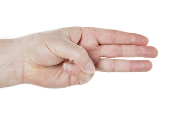showing three fingers