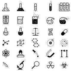 Set of chemistry and medicine icons. Science, education. Flat style. Vector illustration.