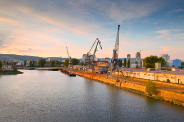 Harbour on river Danube in Bratislava city, Slovakia.