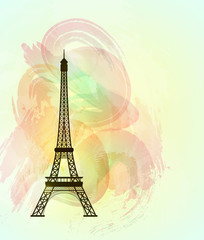 Fototapeta na wymiar Eiffel tower on colorful background. Symbol of love and romance. Paris sight. Vector illustration.