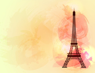 Eiffel tower on colorful background. Symbol of love and romance. Paris sight. Vector illustration.