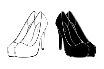Logo of women's high-heeled shoes in vector.Women's high-heeled shoes in vector.