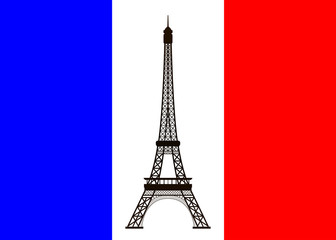 Eiffel tower on background of France flag. Vector illustration.