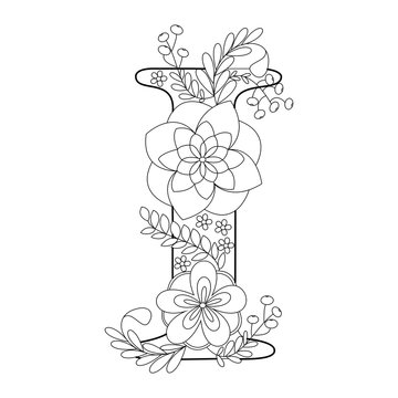 Letter I coloring book for adults vector