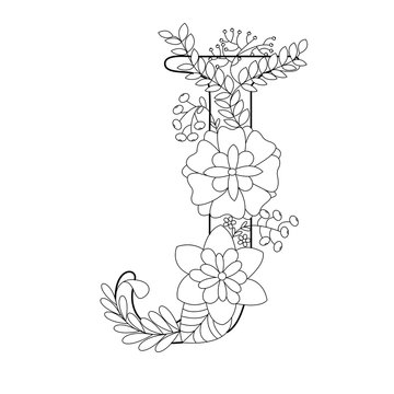 Letter J coloring book for adults vector