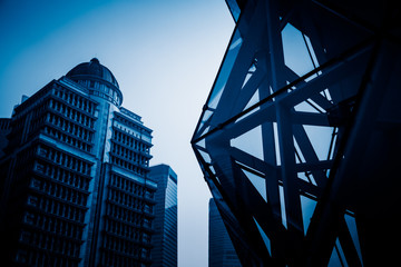 high scetion of skyscrape,shanghai china,blue toned image.