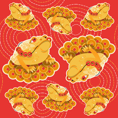 Fototapeta premium Feng Shui talisman. Money Frog. Seamless background pattern.