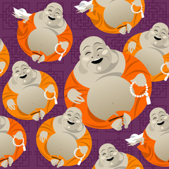 Feng Shui talisman. Hotei. Happy Buddha. Seamless background pat