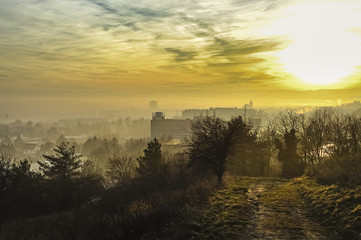 Fototapeta na wymiar Eisenstadt Landeshauptstadt des Burgenland im Nebel