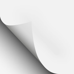 Vector page curl, corner fold with shadow on a blank sheet of paper