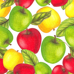 Seamless pattern with hand drawn apples