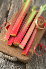rhubarb on wooden surface