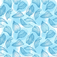 Hand drawn vector seamless pattern - rose petals. Pink backgroun