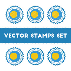 I Love Palau vector stamps set. Retro patriotic country flag badges. National flags vintage round signs.