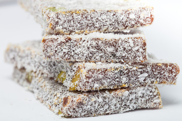 Traditional Turkish dessert Lokum on light background