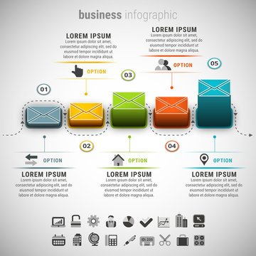Business infographic. Created with blend. Easy to adjust the height for each element. File contains text editable AI, EPS10,JPEG and free font link used in design.