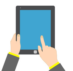 Hand touching blank screen of tablet. eps 10 vector iilustration