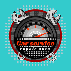 Obraz premium Car service crossed wrenches logo pop art vector