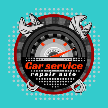 Car service crossed wrenches logo pop art vector