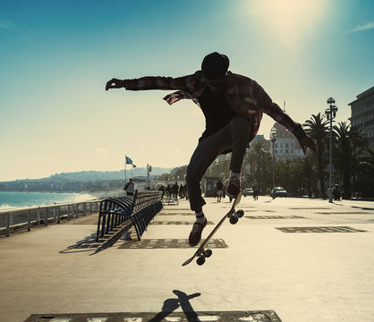 Silhouette of skateboarder