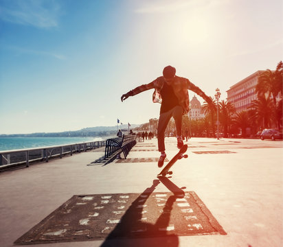 Silhouette of skateboarder