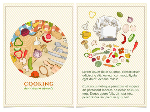 Cooking cookbook template hand drawn elements.