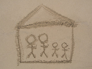 Family drawing in the sand