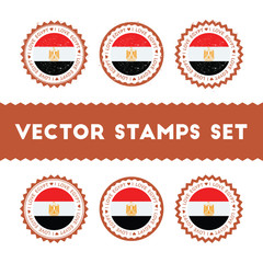 I Love Egypt vector stamps set. Retro patriotic country flag badges. National flags vintage round signs.