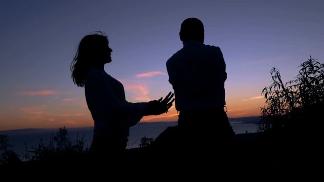 Couple fighting, arguing during sunset, super slow motion 240fps
