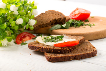 Sandwiches from rye bread on a white background