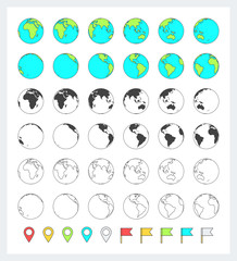 Earth Icons. 12 different sides of the planet Earth. 3 different versions. 10 pointer icons.