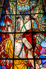 Stained glass window depicting a biblical scene